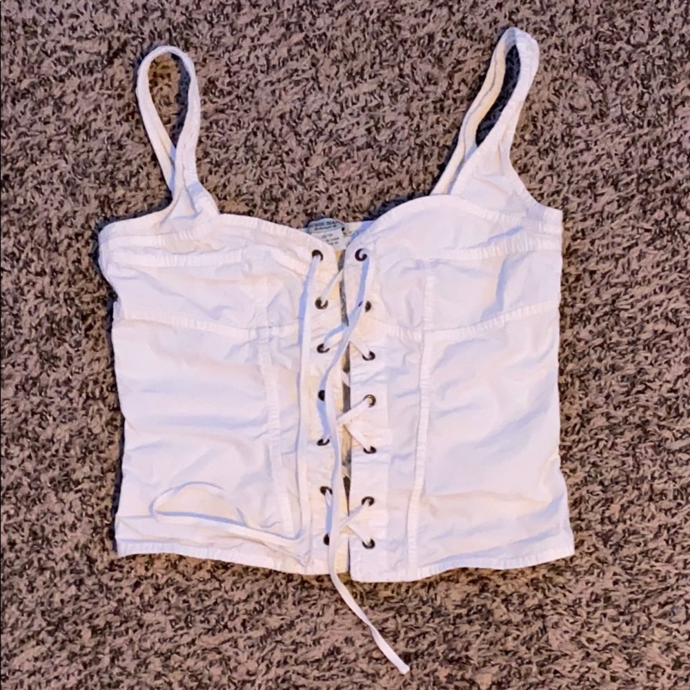 White Lace Up Jean Cropped Tank Top